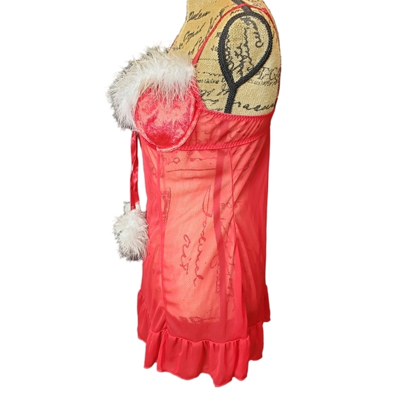 CHRISTMAS OR VALENTINES! Inner Secrets Red Chemise with Feather Edge Top - Picture 8 of 10